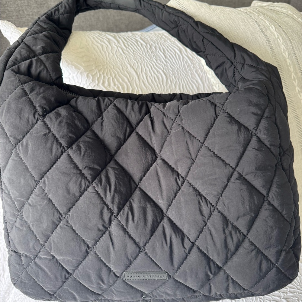 Poppy & Peonies Black Quilted Shoulder Tote